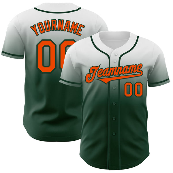 Custom White Orange-Green Authentic Fade Fashion Baseball Jersey
