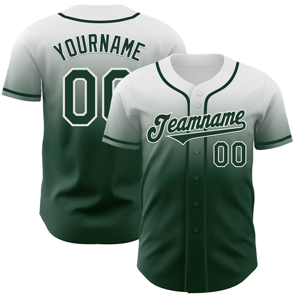 Custom White Green Authentic Fade Fashion Baseball Jersey