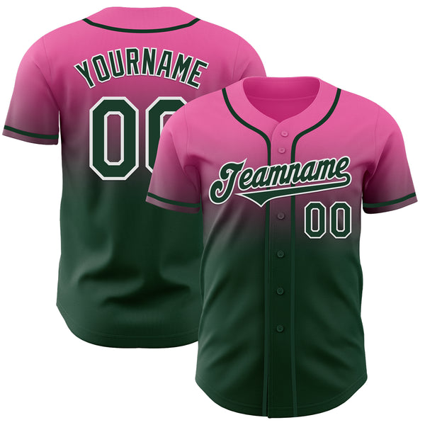 Custom Pink Green-White Authentic Fade Fashion Baseball Jersey