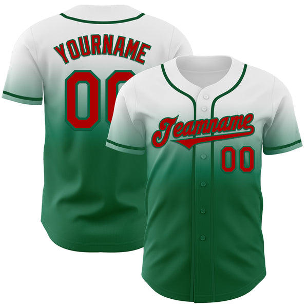 Custom White Red-Kelly Green Authentic Fade Fashion Baseball Jersey