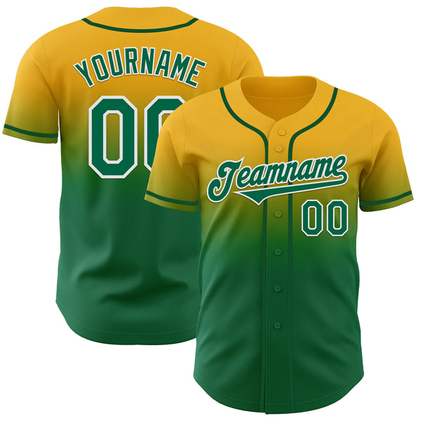Custom Gold Kelly Green-White Authentic Fade Fashion Baseball Jersey