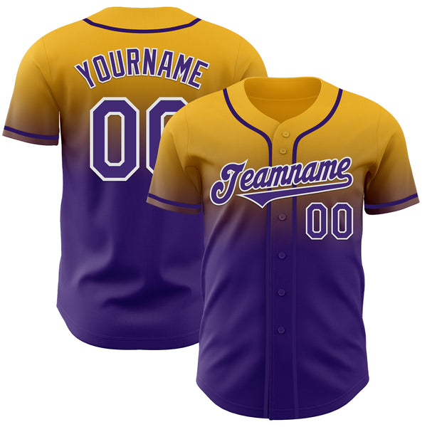 Custom Gold Purple-White Authentic Fade Fashion Baseball Jersey