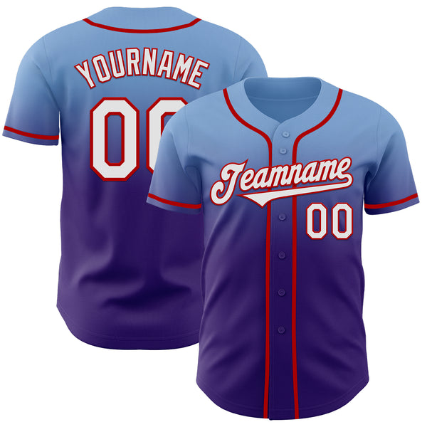 Custom Light Blue White Purple-Red Authentic Fade Fashion Baseball Jersey