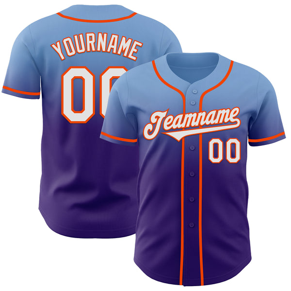 Custom Light Blue White Purple-Orange Authentic Fade Fashion Baseball Jersey