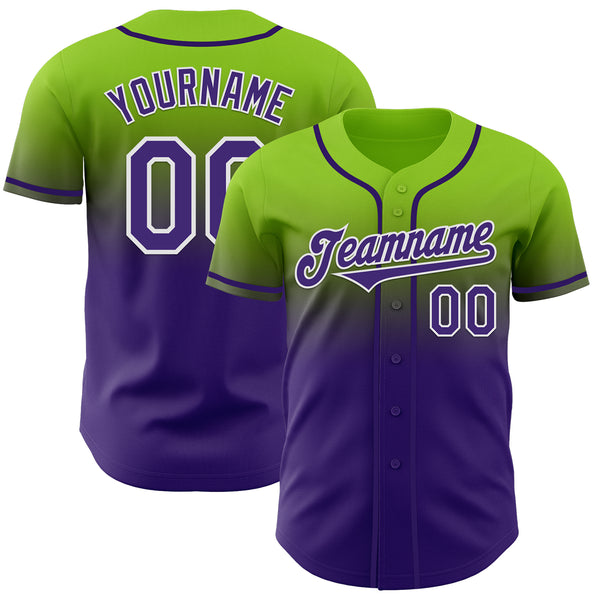 Custom Neon Green Purple-White Authentic Fade Fashion Baseball Jersey