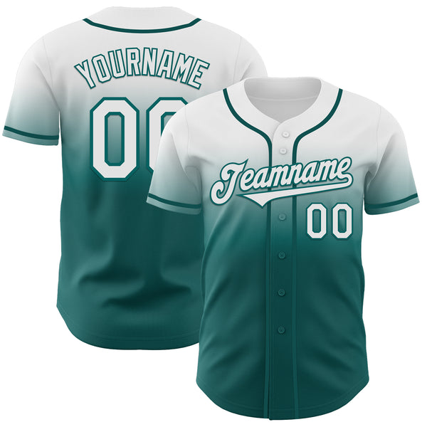 Custom White Teal Authentic Fade Fashion Baseball Jersey