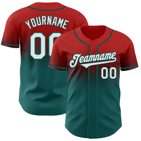 Custom Red White-Teal Authentic Fade Fashion Baseball Jersey