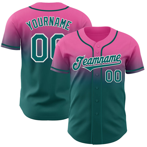 Custom Pink Teal-White Authentic Fade Fashion Baseball Jersey