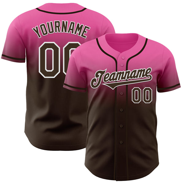 Custom Pink Brown-White Authentic Fade Fashion Baseball Jersey