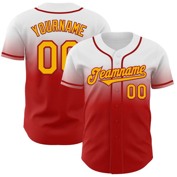 Custom White Gold-Red Authentic Fade Fashion Baseball Jersey