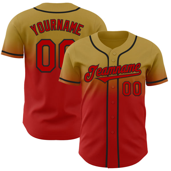 Custom Old Gold Red-Black Authentic Fade Fashion Baseball Jersey