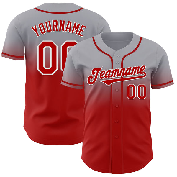 Custom Gray Red-White Authentic Fade Fashion Baseball Jersey