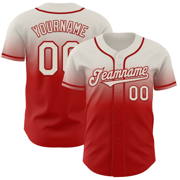 Custom Cream Red Authentic Fade Fashion Baseball Jersey