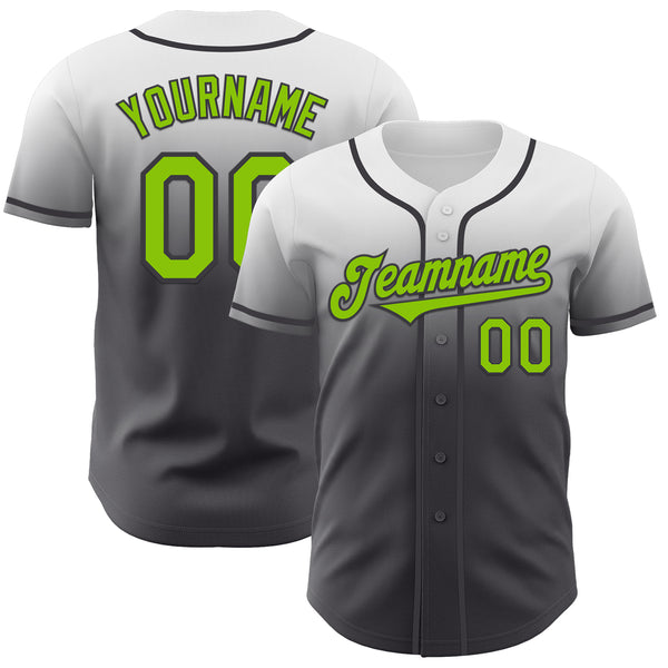 Custom White Neon Green-Steel Gray Authentic Fade Fashion Baseball Jersey