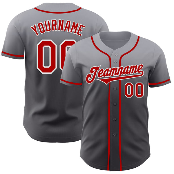 Custom Gray Red Steel Gray-White Authentic Fade Fashion Baseball Jersey