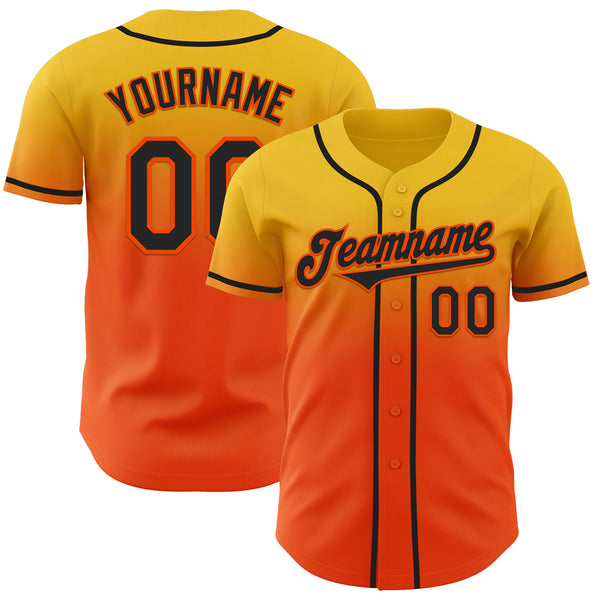 Custom Yellow Black-Orange Authentic Fade Fashion Baseball Jersey