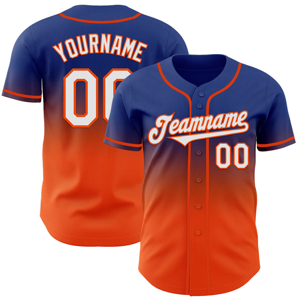 Custom Royal White-Orange Authentic Fade Fashion Baseball Jersey