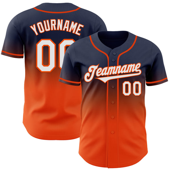 Custom Navy White-Orange Authentic Fade Fashion Baseball Jersey