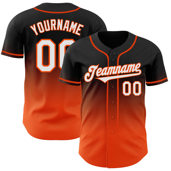 Custom Black White-Orange Authentic Fade Fashion Baseball Jersey