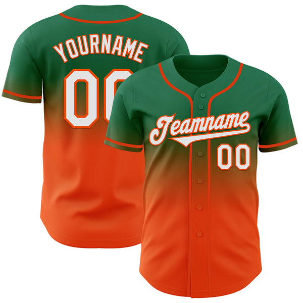 Custom Kelly Green White-Orange Authentic Fade Fashion Baseball Jersey