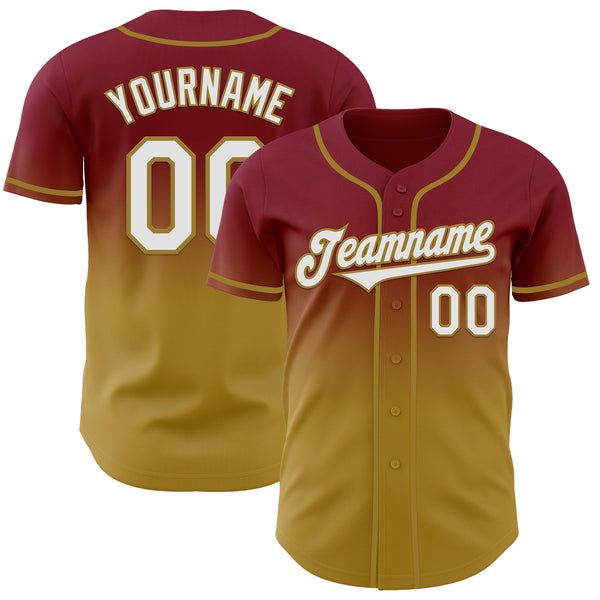 Custom Crimson White-Old Gold Authentic Fade Fashion Baseball Jersey