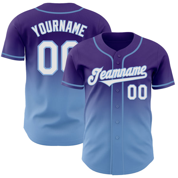 Custom Purple White-Light Blue Authentic Fade Fashion Baseball Jersey