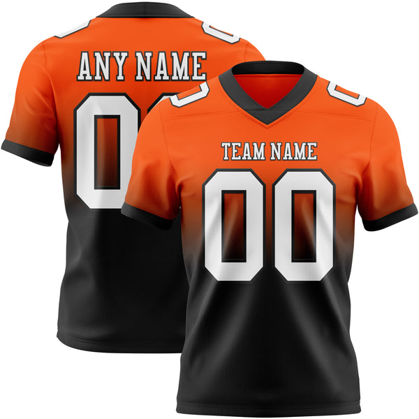 Custom Orange White-Black Authentic Fade Fashion Football Jersey