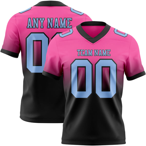 Custom Pink Light Blue-Black Mesh Authentic Fade Fashion Football Jersey