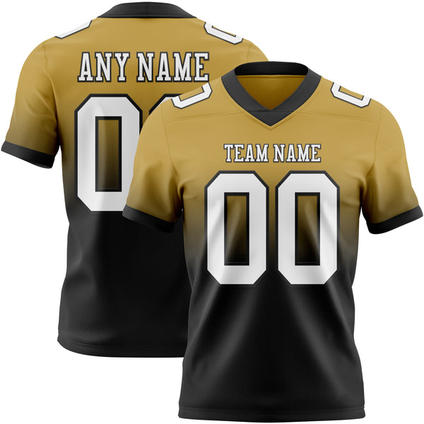 Custom Old Gold White-Black Mesh Authentic Fade Fashion Football Jersey