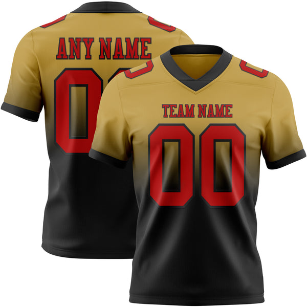 Custom Old Gold Red-Black Mesh Authentic Fade Fashion Football Jersey