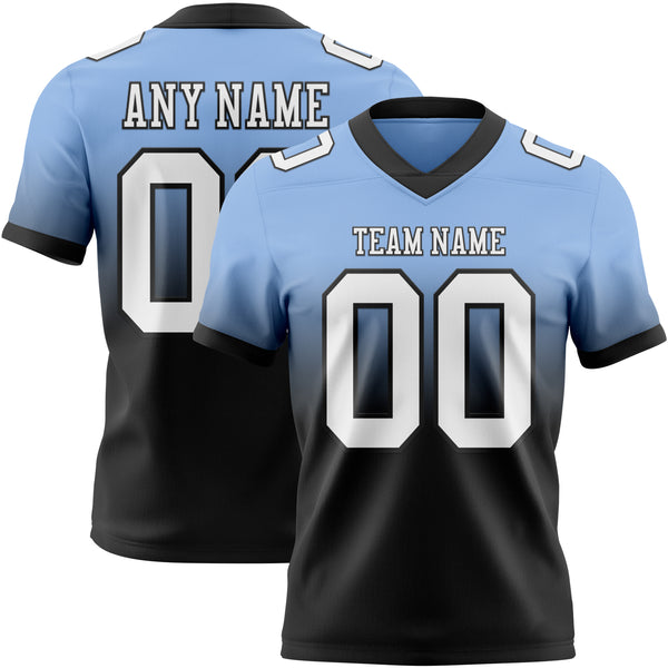 Custom Light Blue White-Black Mesh Authentic Fade Fashion Football Jersey