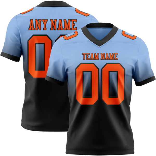 Custom Light Blue Orange-Black Mesh Authentic Fade Fashion Football Jersey