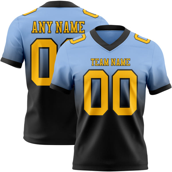 Custom Light Blue Gold-Black Mesh Authentic Fade Fashion Football Jersey