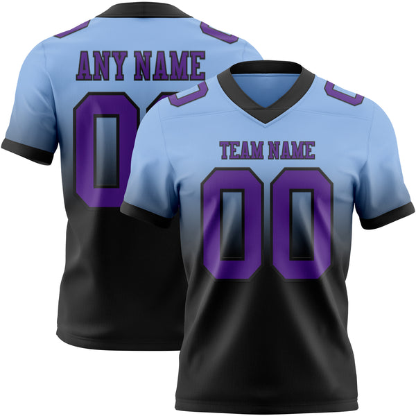 Custom Light Blue Purple-Black Mesh Authentic Fade Fashion Football Jersey