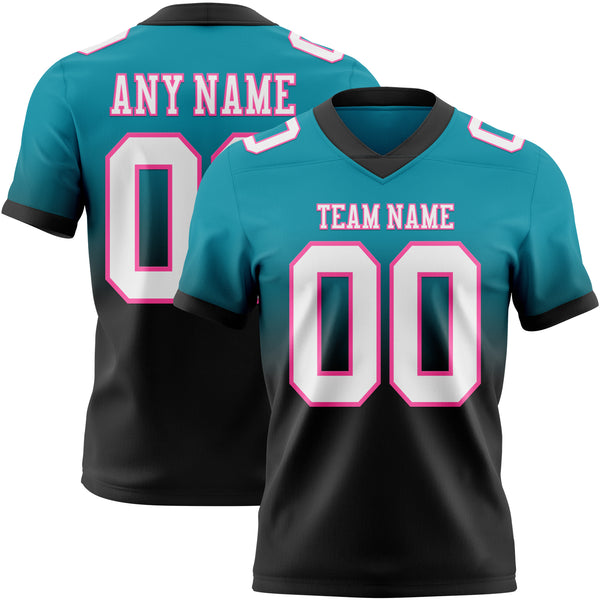 Custom Teal White Black-Pink Mesh Authentic Fade Fashion Football Jersey
