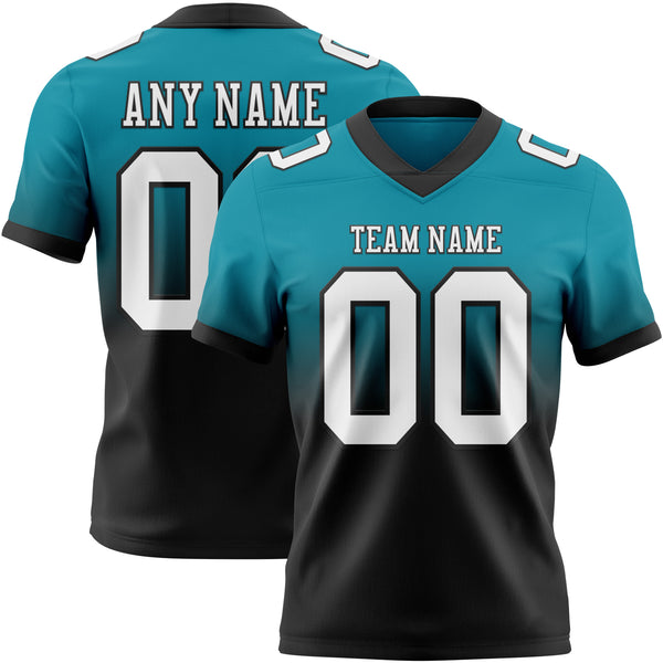Custom Teal White-Black Mesh Authentic Fade Fashion Football Jersey