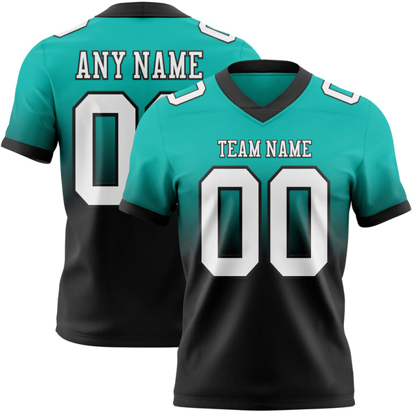 Custom Aqua White-Black Mesh Authentic Fade Fashion Football Jersey