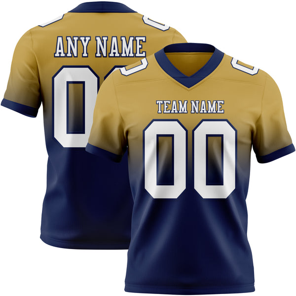 Custom Old Gold White-Navy Mesh Authentic Fade Fashion Football Jersey