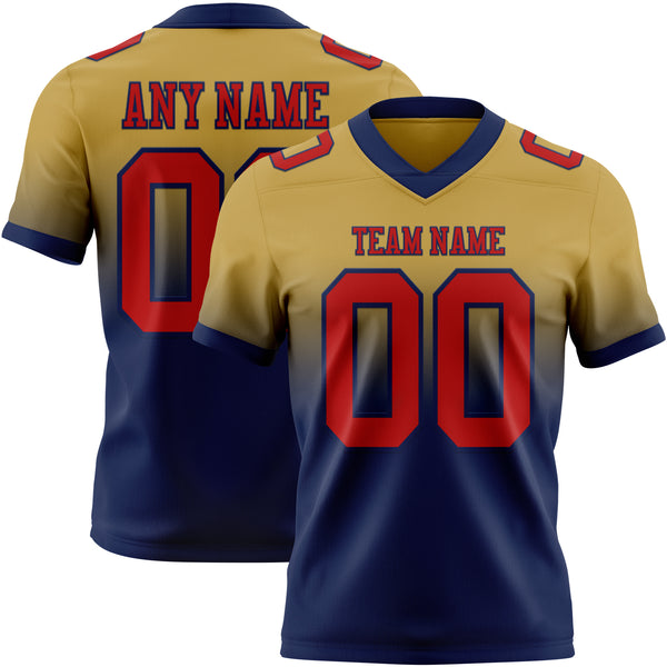 Custom Old Gold Red-Navy Mesh Authentic Fade Fashion Football Jersey