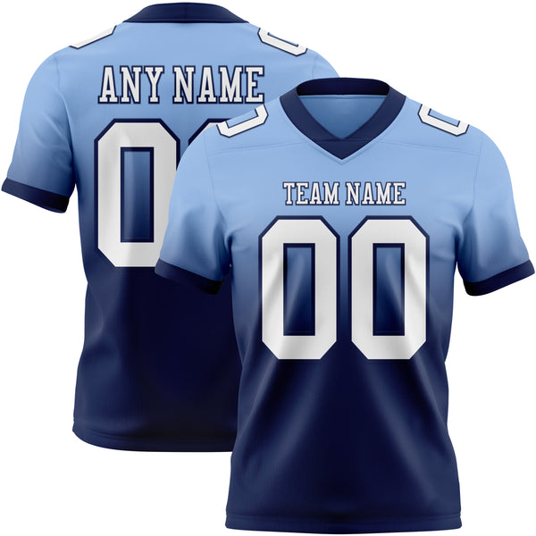 Custom Light Blue White-Navy Mesh Authentic Fade Fashion Football Jersey