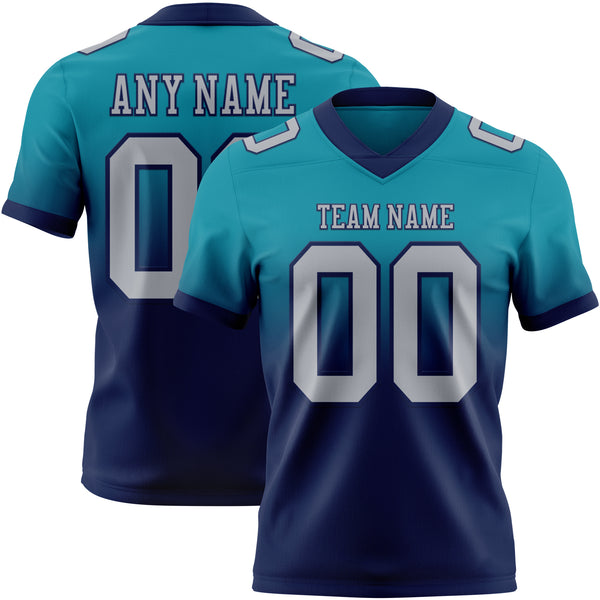 Custom Teal Gray-Navy Mesh Authentic Fade Fashion Football Jersey