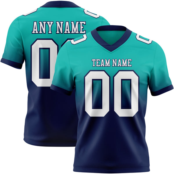Custom Aqua White-Navy Mesh Authentic Fade Fashion Football Jersey