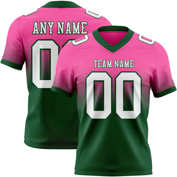 Custom Pink White-Green Mesh Authentic Fade Fashion Football Jersey