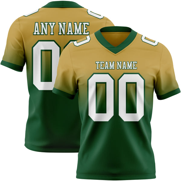 Custom Old Gold White-Green Mesh Authentic Fade Fashion Football Jersey