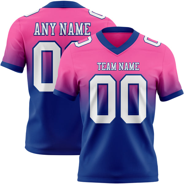 Custom Pink White-Royal Mesh Authentic Fade Fashion Football Jersey