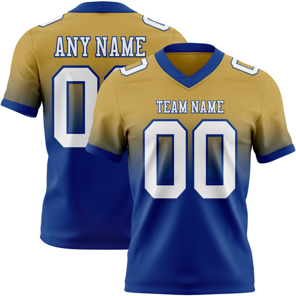 Custom Old Gold White-Royal Mesh Authentic Fade Fashion Football Jersey