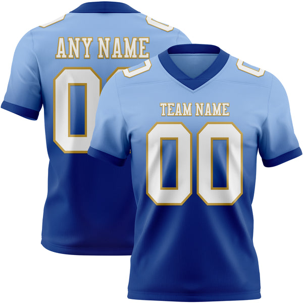 Custom Light Blue White Royal-Old Gold Mesh Authentic Fade Fashion Football Jersey
