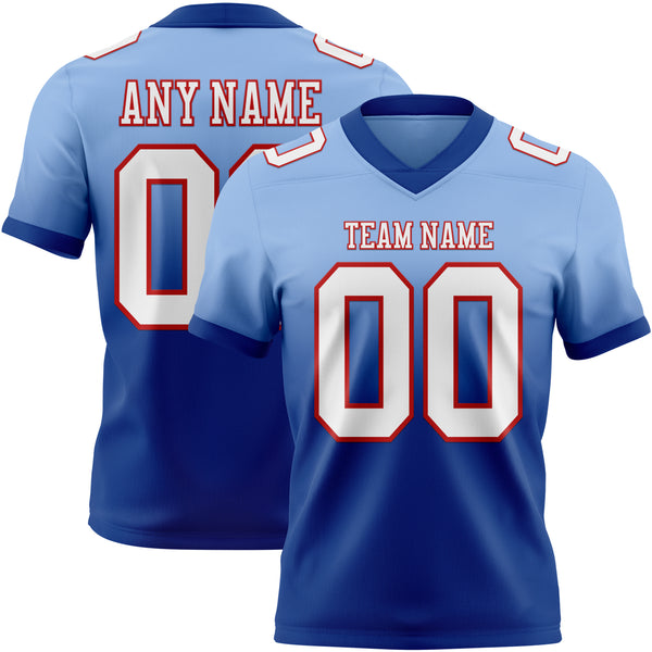 Custom Light Blue White Royal-Red Mesh Authentic Fade Fashion Football Jersey