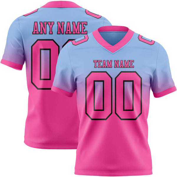 Custom Light Blue Pink-Black Mesh Authentic Fade Fashion Football Jersey