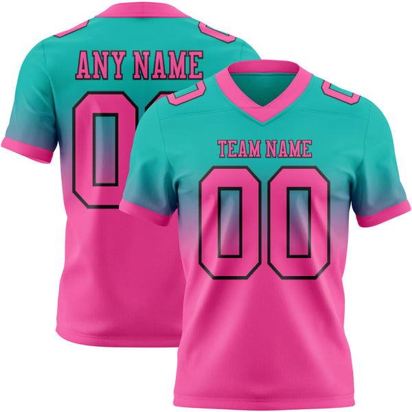 Custom Aqua Pink-Black Mesh Authentic Fade Fashion Football Jersey